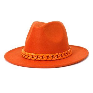 Wide brim fedora felt fedora with plastic chain